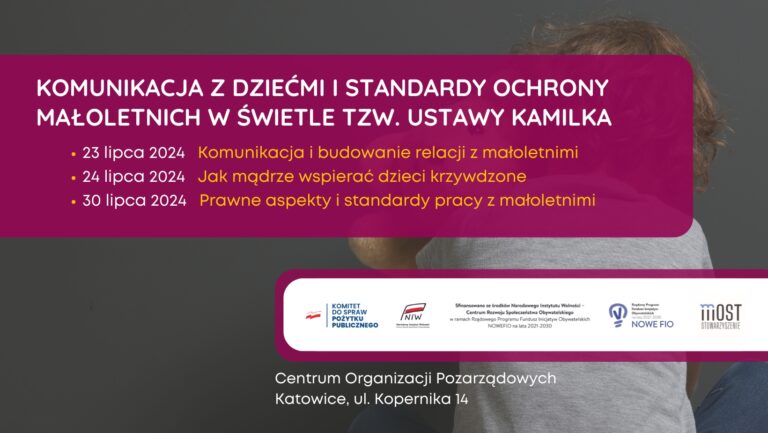 Banner z zaproszeniem na szkolenia z ustawy Kamilka