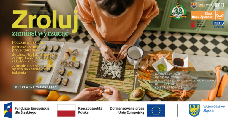Plakat informacyjny warsztatach pt. "Zroluj zamiast wyrzucać!" ich terminie oraz miejscu.