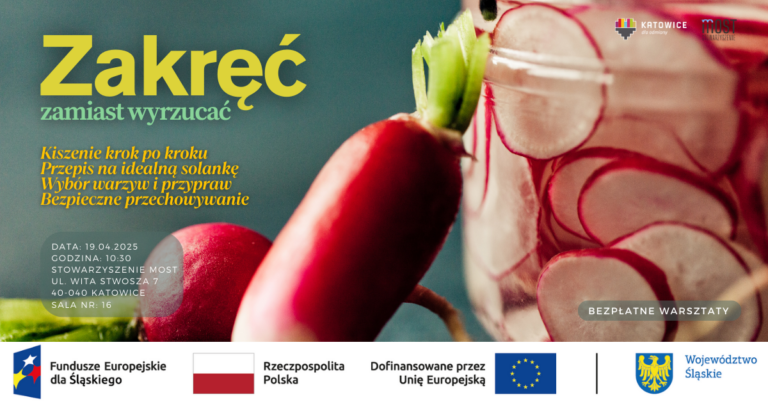 Plakat informacyjny warsztatach pt. "Zakręć zamiast wyrzucać!" ich terminie oraz miejscu.