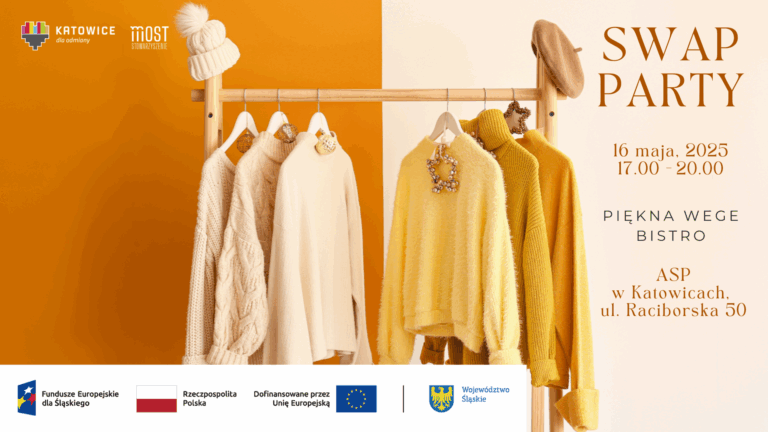 Plakat informacyjny wydarzeniu pt. "SWAP PARTY" jego terminie oraz miejscu.