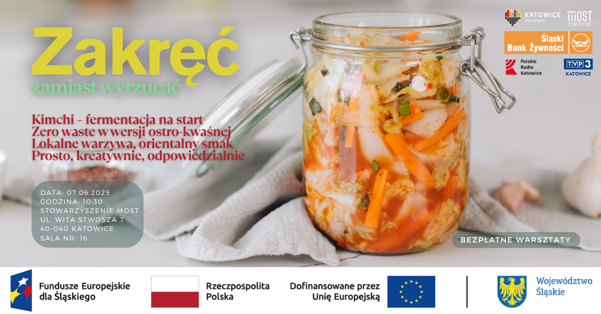 Plakat informacyjny o warsztatach pt. "Zakręć, zamiast wyrzucać! - druga edycja" ich terminie oraz miejscu.