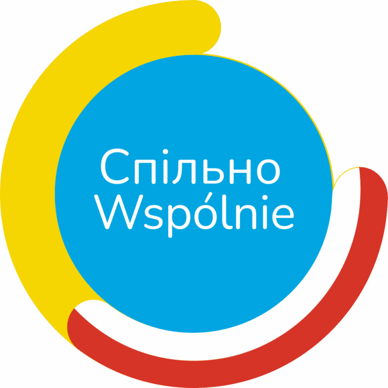 logotyp spilno znaczy wspólnie w nibieskim kole napis po ukraińsku i polski z tytułem