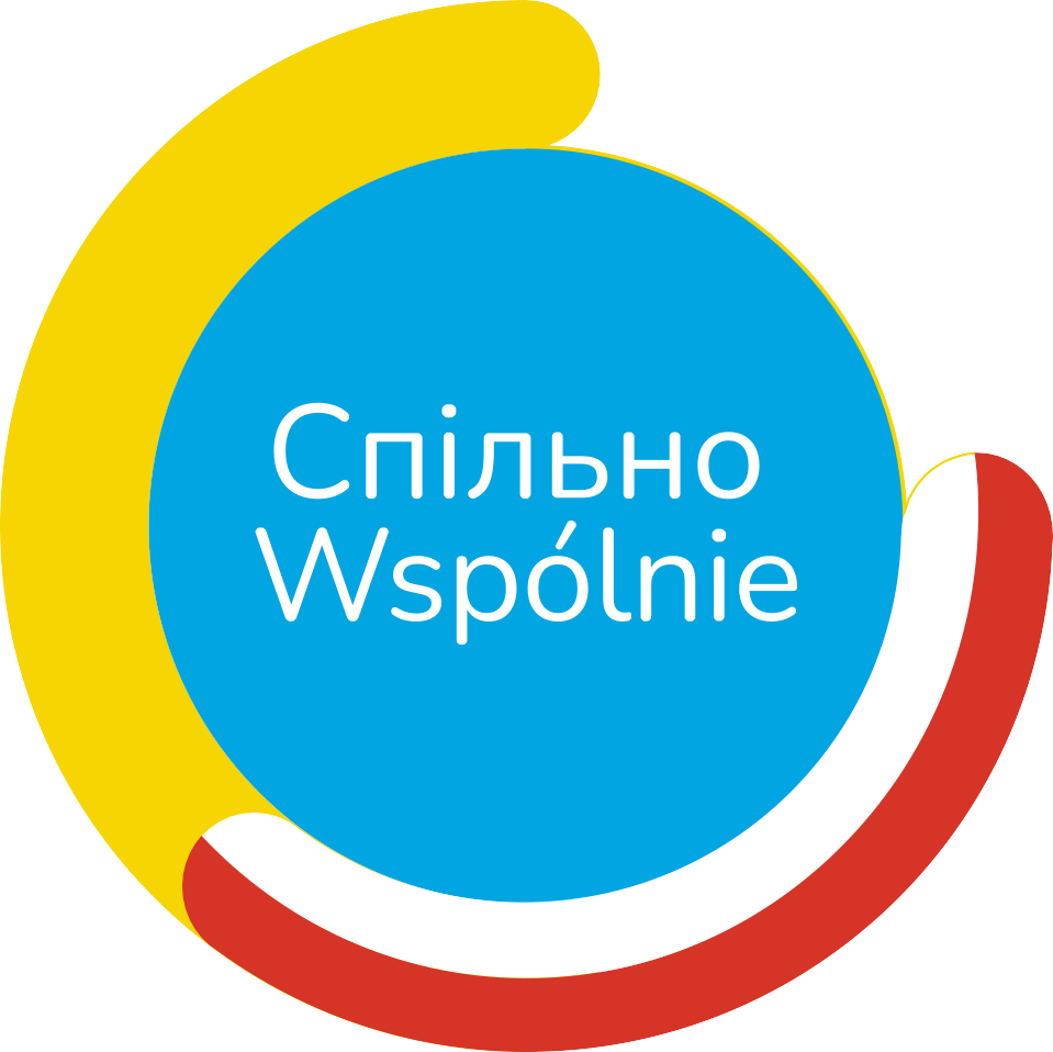 logotyp spilno znaczy wspólnie w nibieskim kole napis po ukraińsku i polski z tytułem