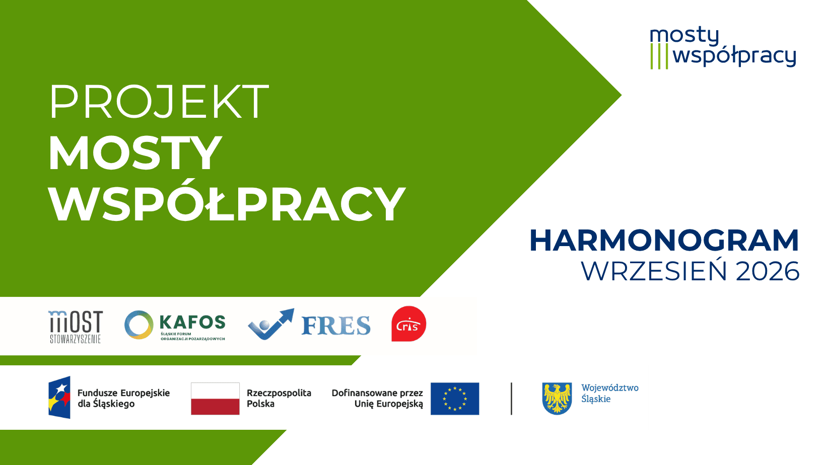 Plakat projektu "Mosty współpracy" - harmonogram na miesiąc wrzesień 2026