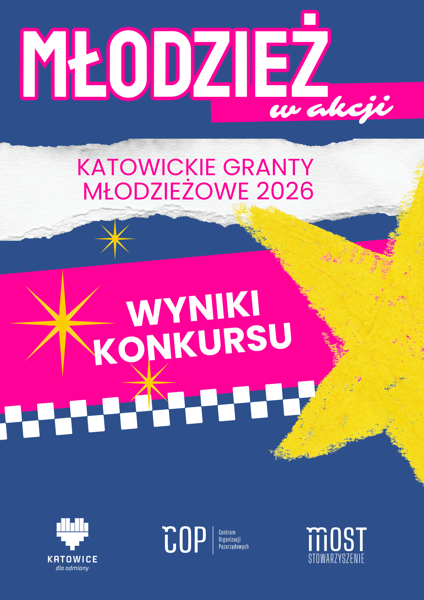 Banner informujący o wynikach konkursu Młodzież w akcji