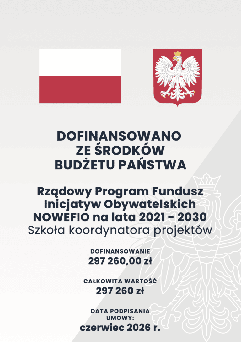 Information poster on the "Project Coordinator School" project, in accordance with the guidelines on tasks funded from the state budget