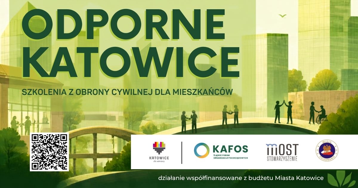 A poster for the „RESILIENT KATOWICE – civil defence training for the residents of Katowice” project.